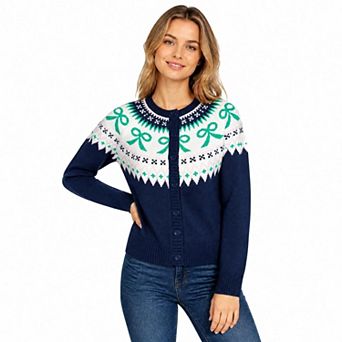 Women Christmas Cardigan Round Neck Button Front Long Sleeve Fair Isle Knit Top For Winter Wear