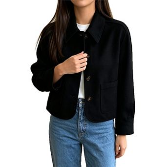 Women Faux Suede Jacket Button Front Long Sleeve Casual Outerwear for Fall Daily Wear
