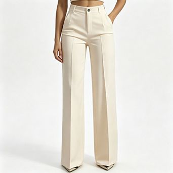 Women’s High Waist Wide Leg Dress Pants, Seam Detail Button Waist Office Casual Trousers