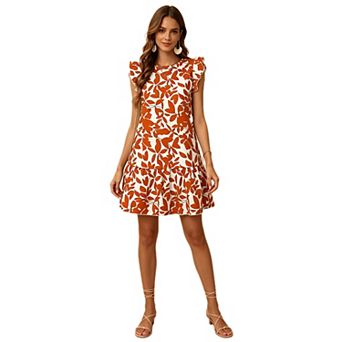 Women Ruffle Sleeveless Floral Print Mini Dress