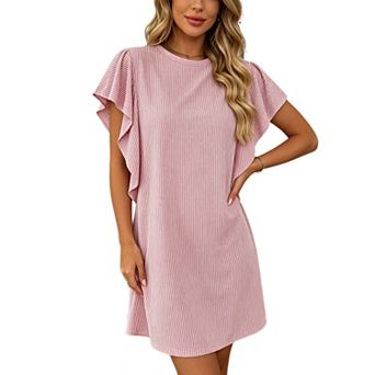 Women Striped Ruffle Flutter Sleeve Loose Casual Mini Dress