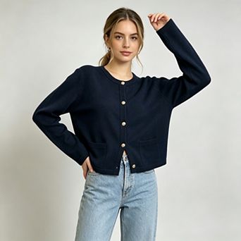 ShopWonder Women's Button Down Cropped Striped Cardigan Sweaters