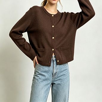 ShopWonder Women's Button Down Cropped Striped Cardigan Sweaters