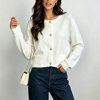 ShopWonder Women's Button Down Cropped Striped Cardigan Sweaters