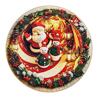 3D Christmas Santa Round Machine Washable Rug with Rubber Backing Non-Slip Floor Mat