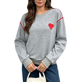 Sweatshirts for Women Casual Crewneck Long Sleeve Color Block Heart Pattern Loose Fit Pullover Tops