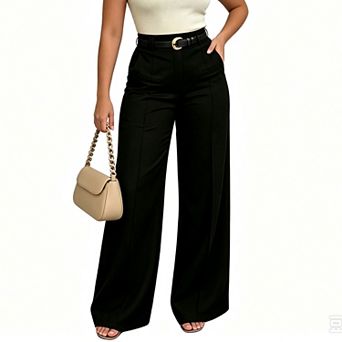 EcoSummer Wide Leg Pants for Women Tummy Control Casual High Waisted Straight Leg Palazzo Trousers
