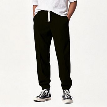 Men's Waffle Knit Sweatpants Drawstring Elastic Waist Straight Leg Trousers