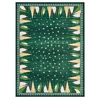 Christmas Tree Area Rug Non-Slip Backing Stain Resistant Wear Resistant for Living Room Bedroom