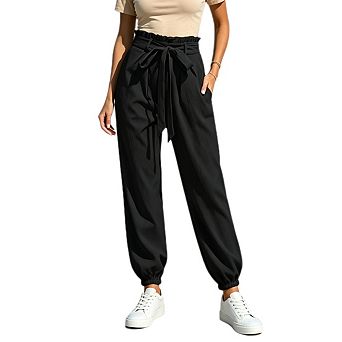 Women Wide Leg Jogger Pants Elastic High Waisted Dressy Causal Trousers with Pockets