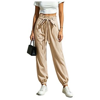 Women Wide Leg Jogger Pants Elastic High Waisted Dressy Causal Trousers with Pockets
