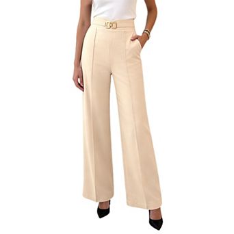 Women Wide Straight Leg Dress Pants Elastic High Waisted Work Pants Business Casual Slacks Pants