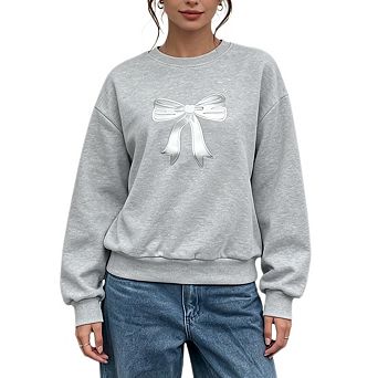 Women Oversized Sweatshirt Crewneck Long Sleeve Casual Bow Graphic Sweatshirt Fall Pullover Tops
