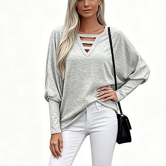 Women's Long Sleeve V Neck T Shirt With Stylish Cutout Design Casual Daily Basic Tops