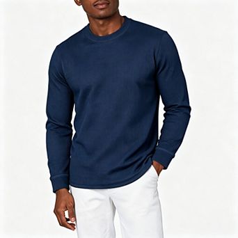 Men's Waffle Knit Crew Neck Long Sleeve Shirt Lightweight Base Layer Top