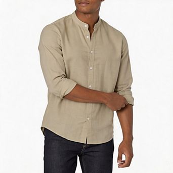 Men's Linen Henley Shirt Long Sleeve Button Up Lightweight Casual Shirt