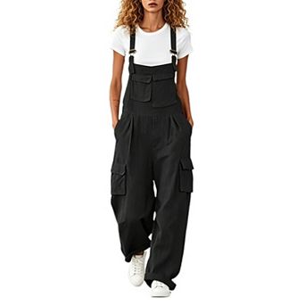 Women's Cargo Overalls Multi Pocket Adjustable Strap Wide Leg Casual Dressy Jumpsuit