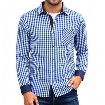 Men's Classic Plaid Patchwork Shirt Long Sleeve Button Down Oktoberfest