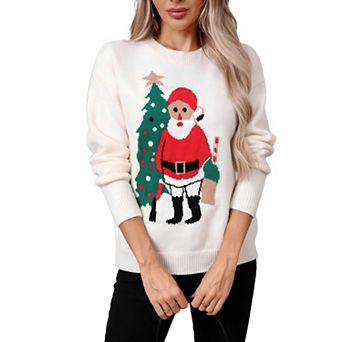GloryStar Women's Fall Crewneck Sweater Long Sleeve Christmas Tree Reindeer Knitted Pullover Sweater
