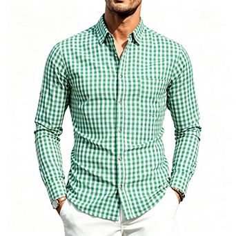 Men's Oktoberfest Plaid Shirt Slim Fit Long Sleeve Button Down Bavarian