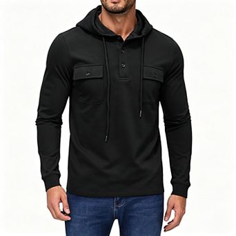 Men's Hooded Sweatshirt Long Sleeve Pullover Pocket Solid Hoodie Top
