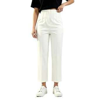 Women's High Waist Straight Leg Dress Pants Dressy Cropped Long Trousers for Casual Business
