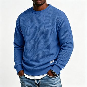 Men's Jacquard Crewneck Sweatshirt, Textured Loose Fit Pullover