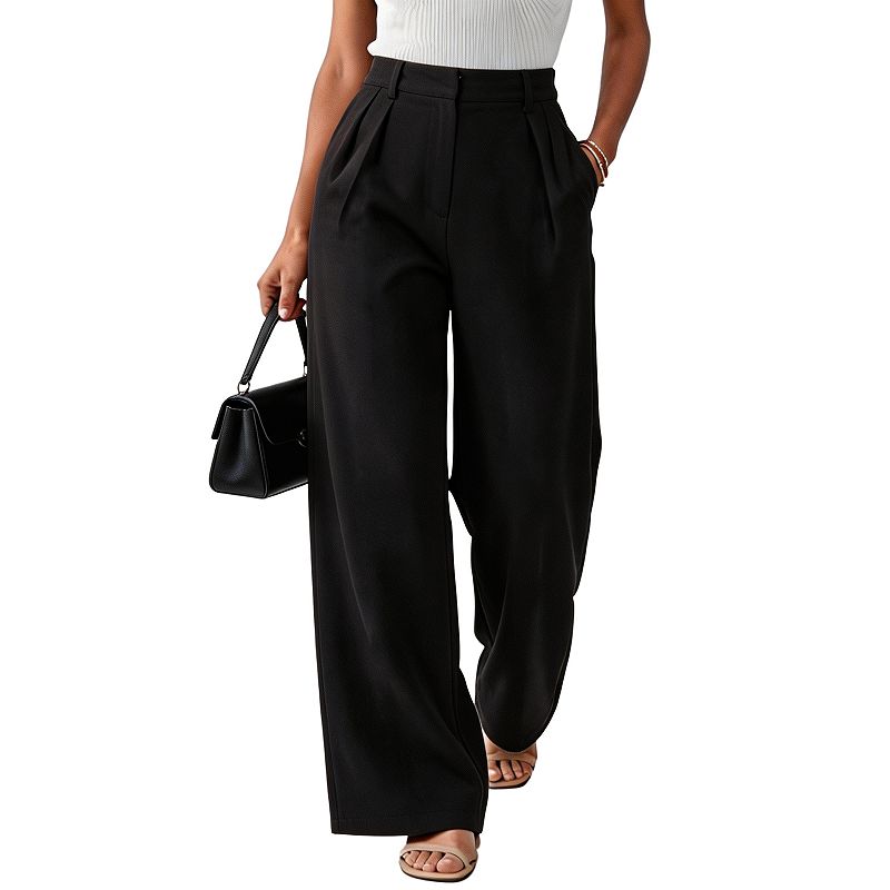 Women Wide Leg Work Dress Pants Business Casual High Waisted Loose Slacks Office Pants with Pockets