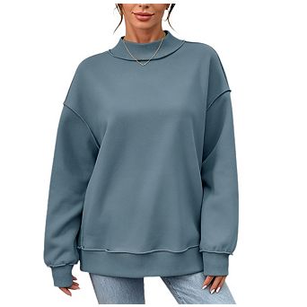 Womens Mock Neck Sweatshirt Oversized Fall Fleece Pullover Sweatshirt Casual Work Top