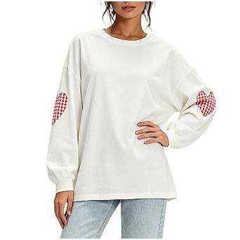Womens Oversized Sweatshirt Casual Crew Neck Loose Long Sleeve Pullover Tops with Heart Pattern