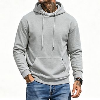 Men's Drawstring Hoodie Kangaroo Pocket Side Zip Long Sleeve Pullover Top