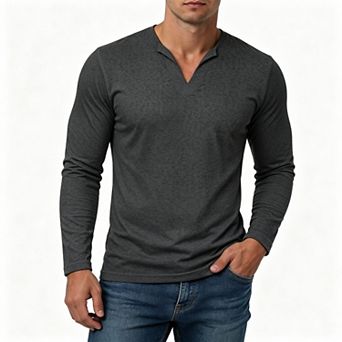 Men's Cotton Linen Henley Shirt Long Sleeve V Neck Casual Base Layer Top