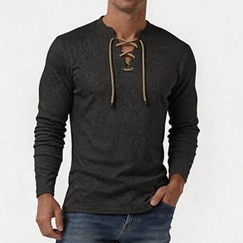 Men's Cotton Linen Henley Shirt Long Sleeve Pullover Casual Base Layer Tee