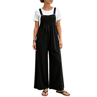 Womens Wide Leg Bib Overalls Adjustable Strap Pockets Relaxed Bohemian Jumpsuit For Vacation Trips