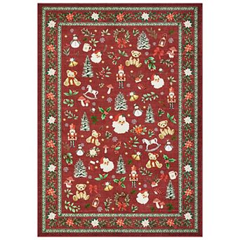 Christmas Washable Rug, Non-Slip Low-Pile Soft Holiday Carpet Foldable Stain-Resistant Floor Cover