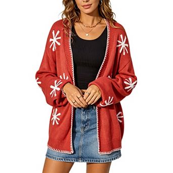 Women Open Front Knit Cardigan Oversized Lantern Sleeve Sweater Coat