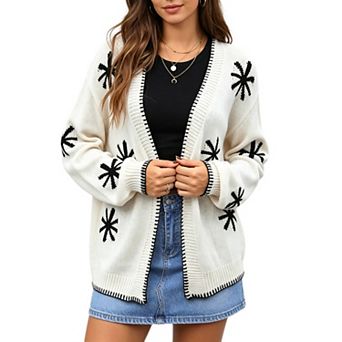 Women Open Front Knit Cardigan Oversized Lantern Sleeve Sweater Coat