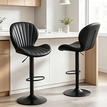 Set of 2 Adjustable Swivel Bar Stools Faux Leather Counter Height Stools with Metal Base
