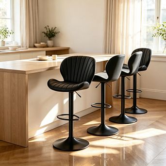 Set of 4 Adjustable Swivel Bar Stools Faux Leather Counter Height Stools with Metal Base