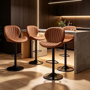 Set of 4 Adjustable Swivel Bar Stools Faux Leather Counter Height Stools with Metal Base
