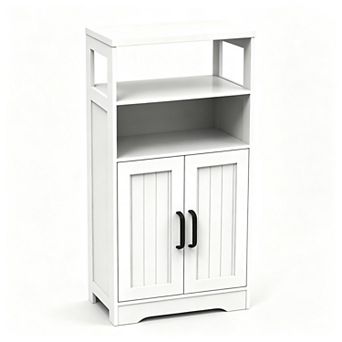 Freestanding Storage Cabinet with Open Compartments and 2 Doors