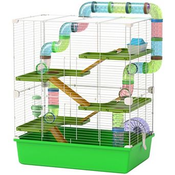 5 tier Hamster Cage with Exercise Wheel Tunnels Water Bottle and Easy Grip Carry Handles