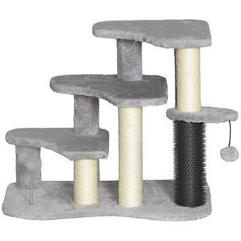 2 in 1 Cat Tree Tower 3 Step Pet Stairs with Sisal Scratching Posts Tickling Post and Toy Balls