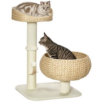 28 Inch Elevated Cat Tree Bed with Sisal Scratching Post and Feather Ball Toy