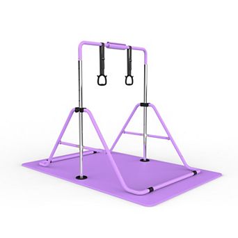 Kids Gymnastics Bar Adjustable Height, Foldable Training Bar with Mat for Home Practice