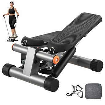 Hydraulic Mini Stair Stepper with Resistance Band, LCD Display, Adjustable Tension for Home Exercise