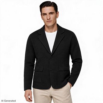 Men's Knit Blazer Cardigan Notch Lapel Wool Blend Casual Business Sweater