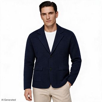 Men's Knit Blazer Cardigan Notch Lapel Wool Blend Casual Business Sweater