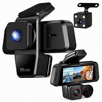 Directdeals 1080P 3-Channel WiFi Dash Cam Front Interior Rear