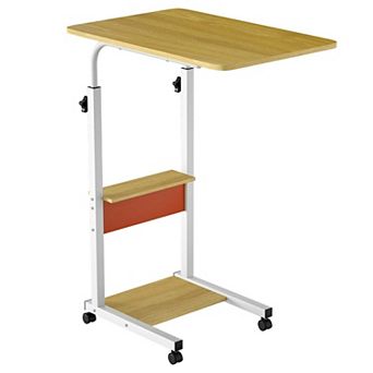 C-Shaped 3 tier Adjustable Side Table with Wheels for Sofa or Bed